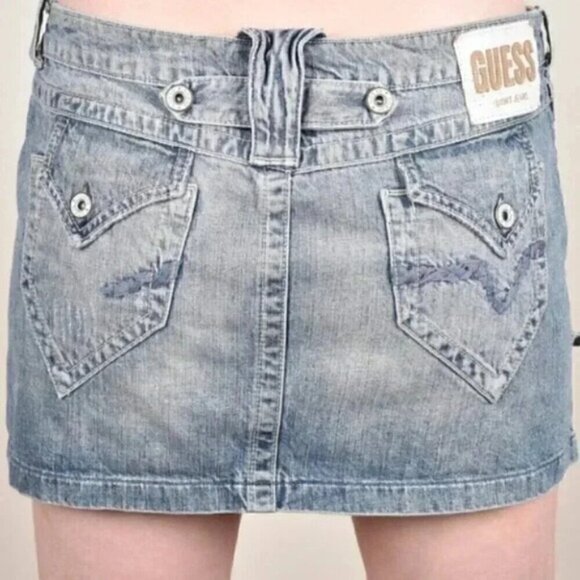 Vintage Guess Denim Jean Mini Skirt Cargo Flap Pockets Size 30 - Picture 3 of 10